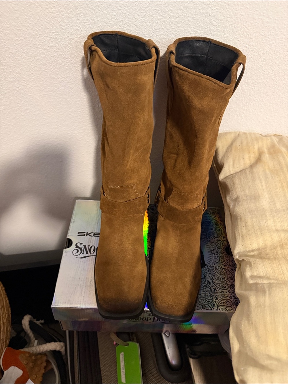 Skechers Tan Suede Mid-Calf Heeled Boots